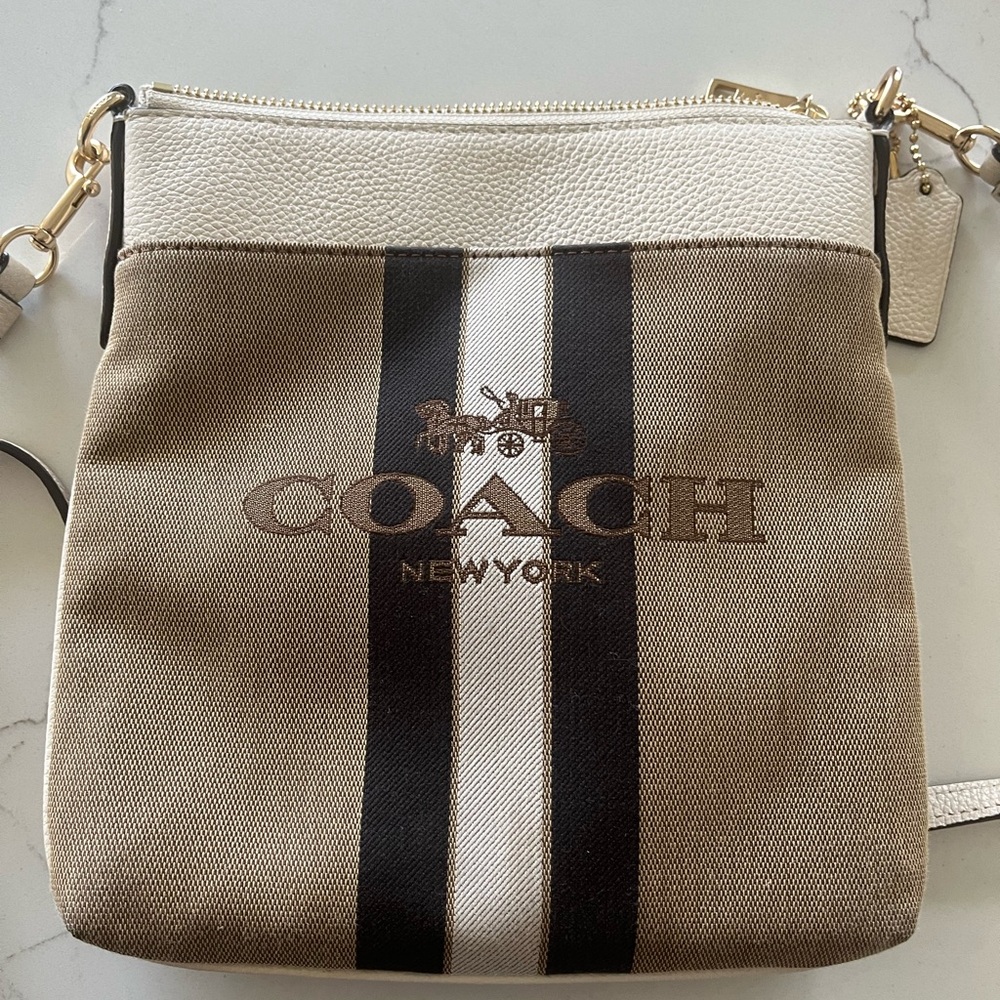 Coach Tan and White Crossbody Bag